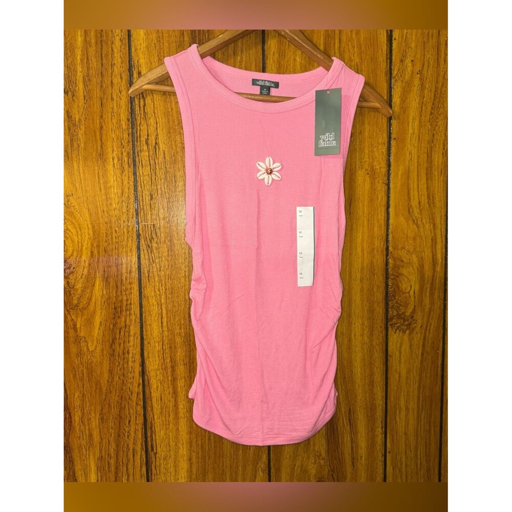 Wild Fable Women's Medium Pink Ruched Tank Top Seashell Beach Resort Barbiecore